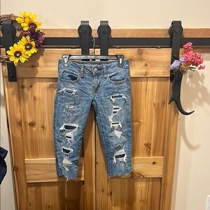 American Eagle Outfitters Ripped Light Blue Cropped Jeans